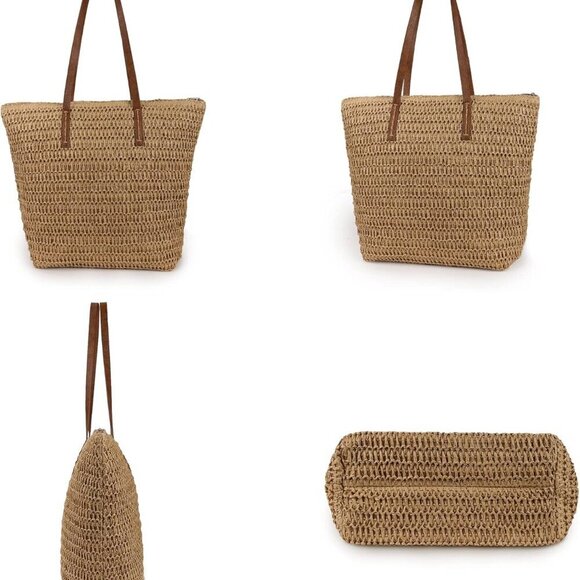 Womens Large Straw Tote Bag Handwoven Summer Beach Shoulder Purse - Picture 2 of 6